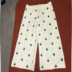 Zara Women’s Cream Wide Leg Pants with Black Design